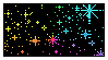 Stamp of a rainbow gradient of pixelated sparkles on a black background