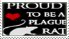 A stamp with a silhouette of a rat and a cartoon heart pictured on it. The text next to it says 'Proud to be a plague rat.'