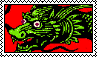 A stamp with a vibrant illustration of an eastern dragon pictured on it.