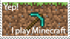 A stamp with the grass block from Minecraft as a background and the Diamond Pickaxe from Minecraft at the top that says 'Yep!' at the top and 'I play Minecraft' at the bottom.